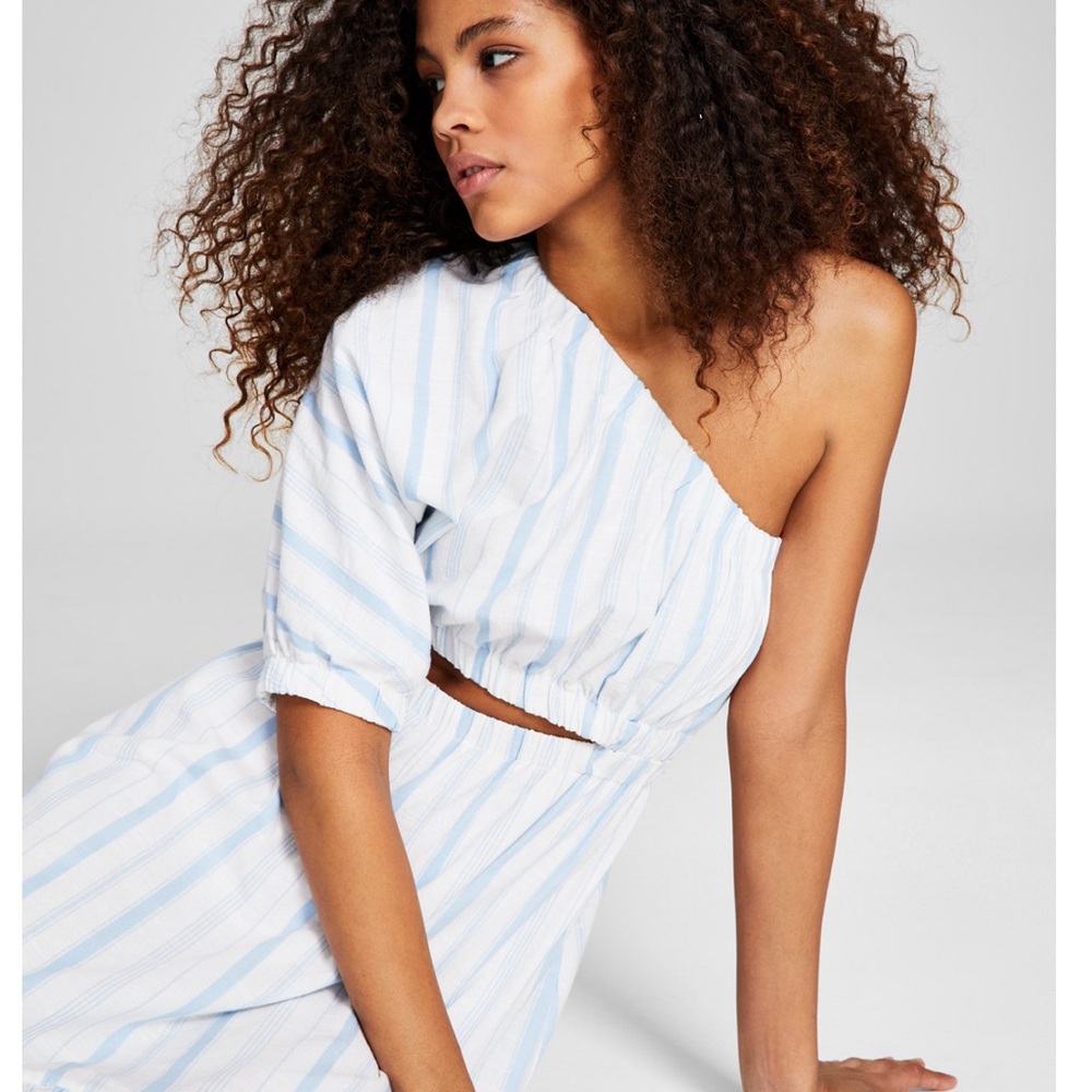 And Now This cotton cutout one shoulder striped dress